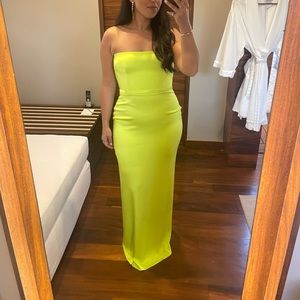 💚💛 Alex Perry Cass Satin Crepe Strapless Column Gown in Acid 💛💚